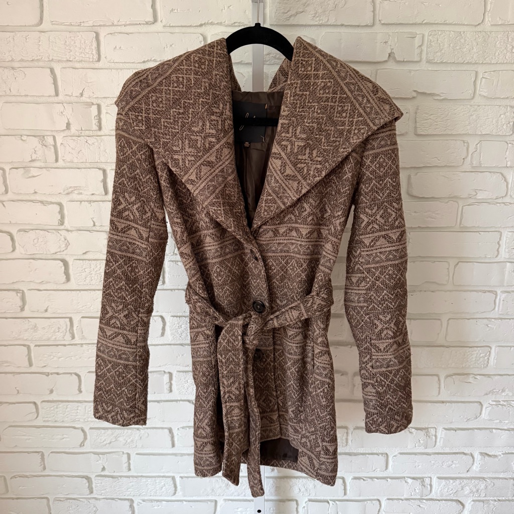 Jack By Bb Dakota Hooded Belted Textured Coat Xs